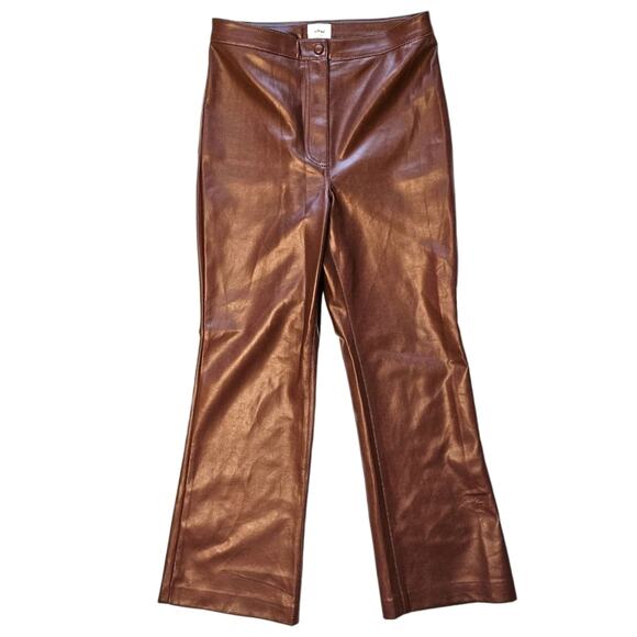 Aritzia Wilfred Adele Vegan Leather Pants in Cognac Brown Size 8 NWOT Kick Flare - Picture 2 of 10